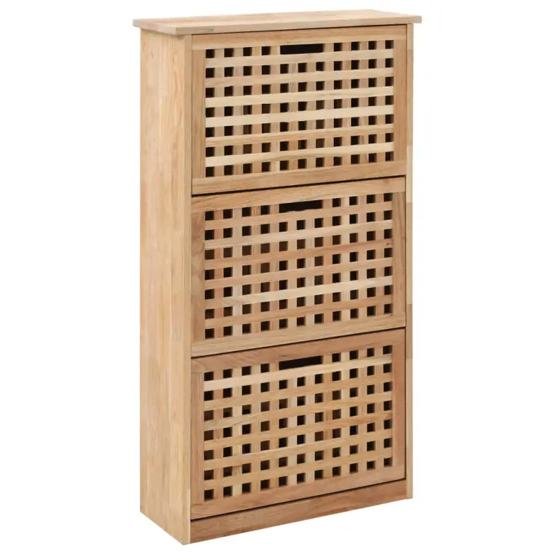 Houten schoenenkast van massief walnotenhout met wandbevestiging en ventilatie