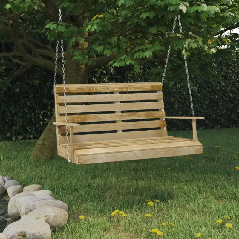 Houten schommelbank voor buiten om te ontspannen en plezier te beleven