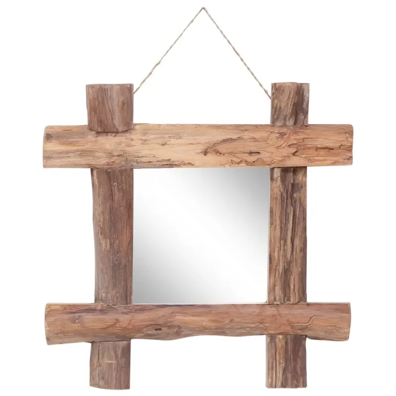 Houten spiegel van gerecycled teakhout met verschillende houtsoorten