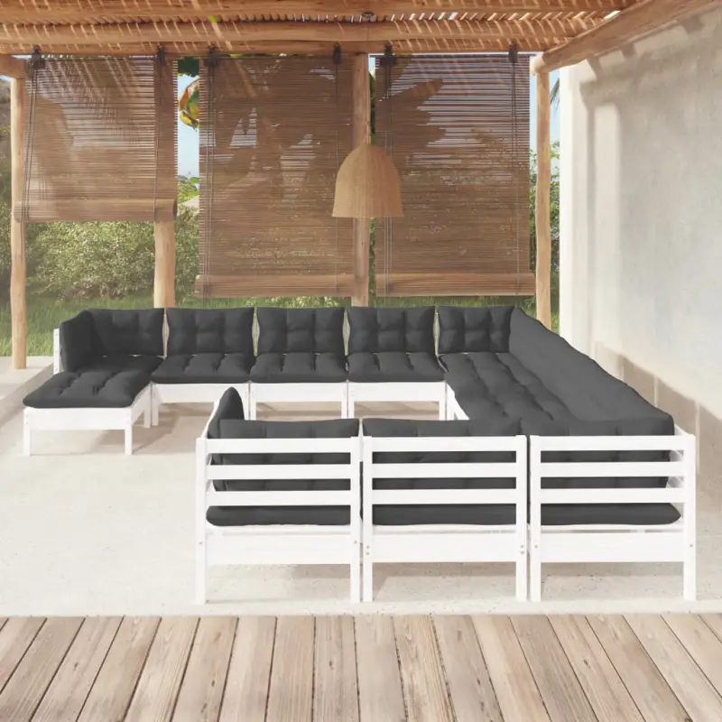 Houten tuinmeubelset met massief grenenhout en comfortabele rug en zijkussens