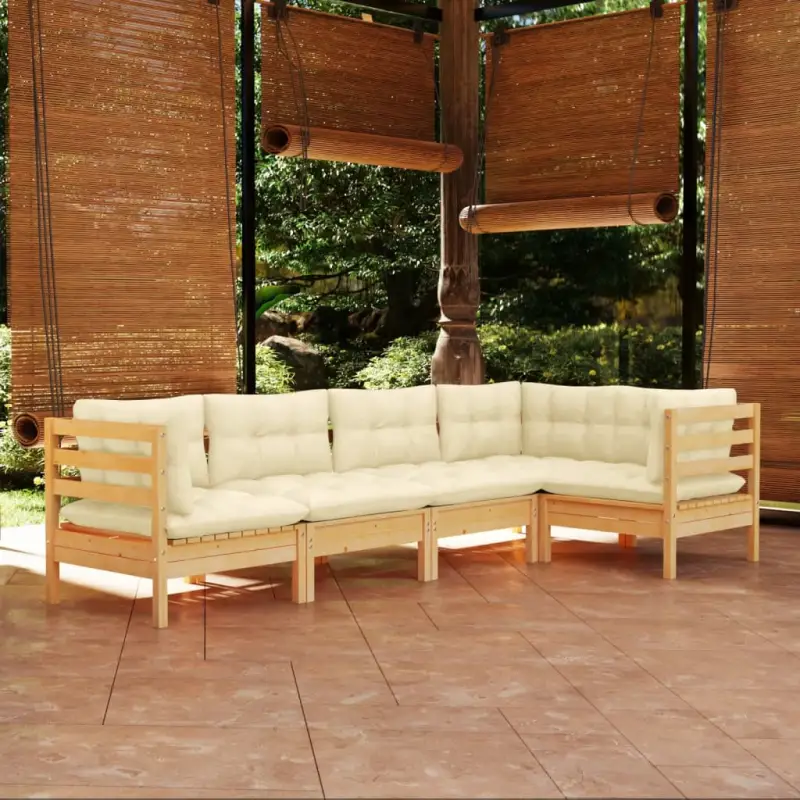 Houten tuinmeubelset van massief grenenhout met comfortabele rug- en zijkussens