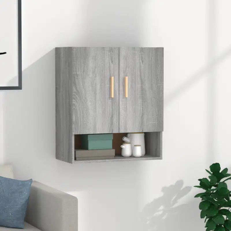 Houten wandkast in grijs sonoma met bewerkt hout voor Scandinavisch design