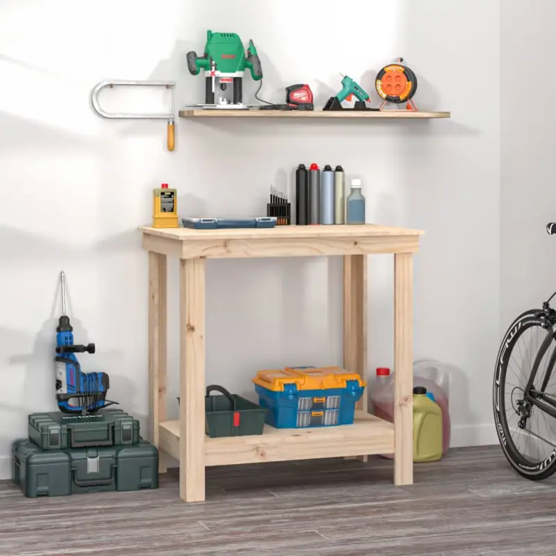 Houten werkbank van massief grenenhout voor je garage