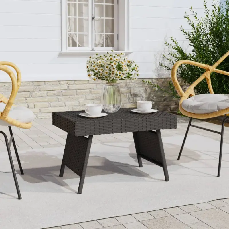 Inklapbare bijzettafel met gepoedercoat stalen frame en poly rattan