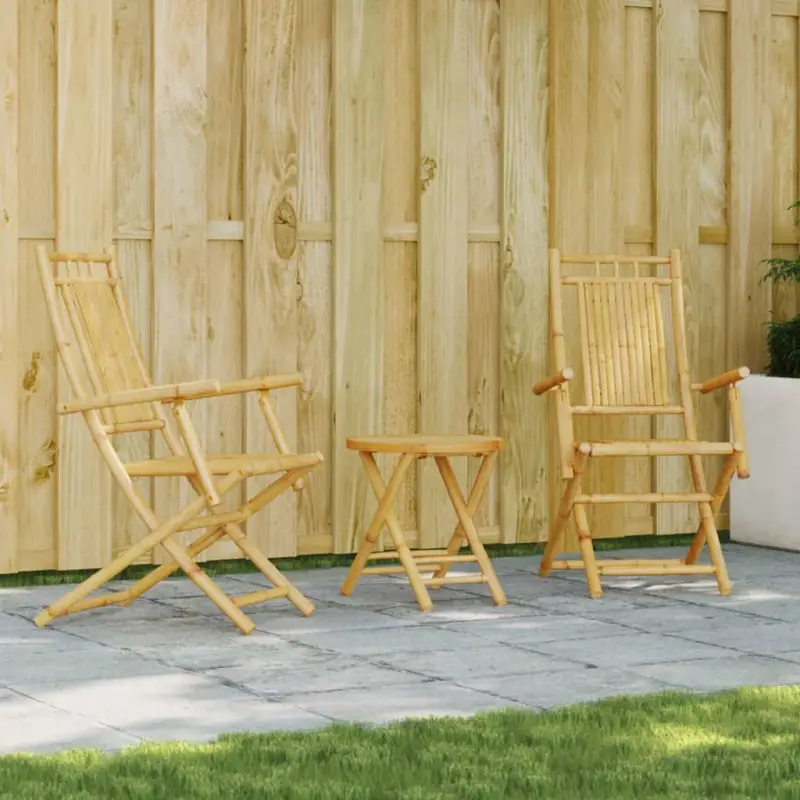 Inklapbare tuintafel en tuinstoel bamboe tuinset voor buiten gebruik