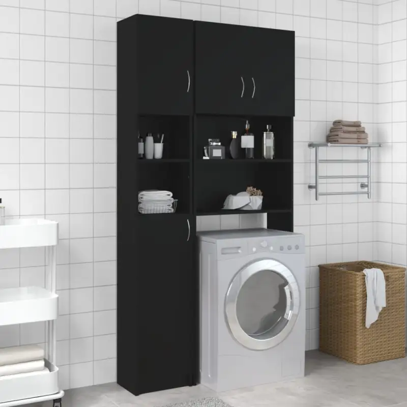 Keuken of badkamer kleine kast met bewerkt hout en open vakken