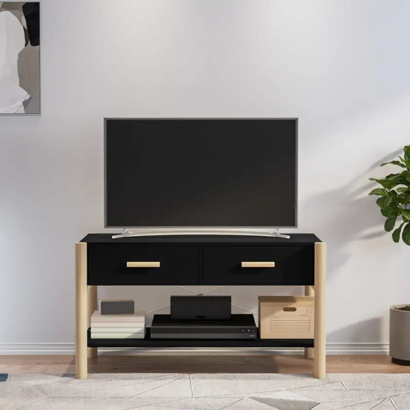 Klassiek Tv-meubel met bewerkt hout en houten poots voor stijl en duurzaamheid