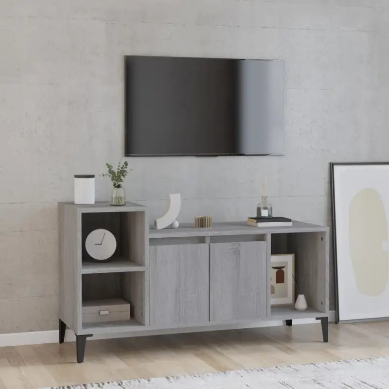 Klassieke Tv-meubel in grijs sonoma met bewerkt hout