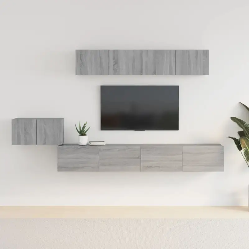 Klassieke tv-meubels van bewerkt hout in Grijs Sonoma stijl