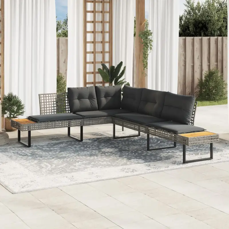 L-vormige tuinbank van poly rattan en gepoedercoat staal voor comfortabele zitervaring