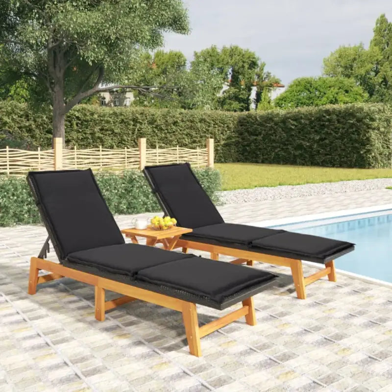 Ligstoelen set met massief acaciahout en verstelbare rugleuning