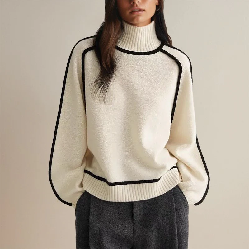 Noorderlicht Color-Block Coltrui voor Dames – Modern Warm Design