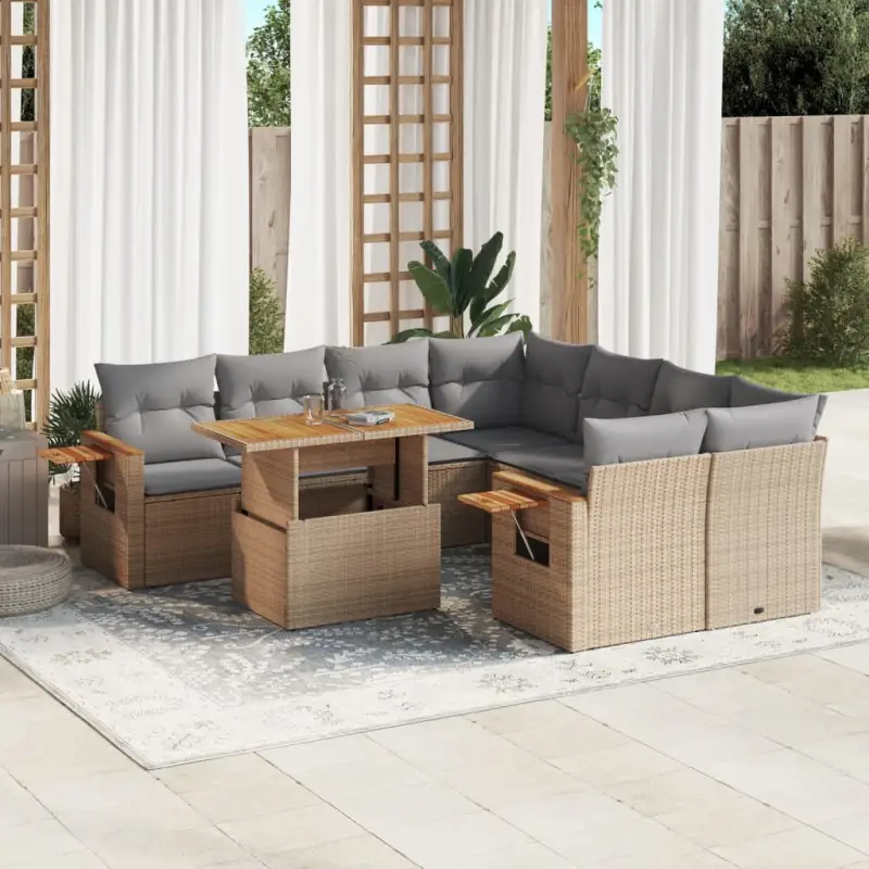 Lounge set in beige materiaal met gepoedercoat staal en comfortabele afmetingen