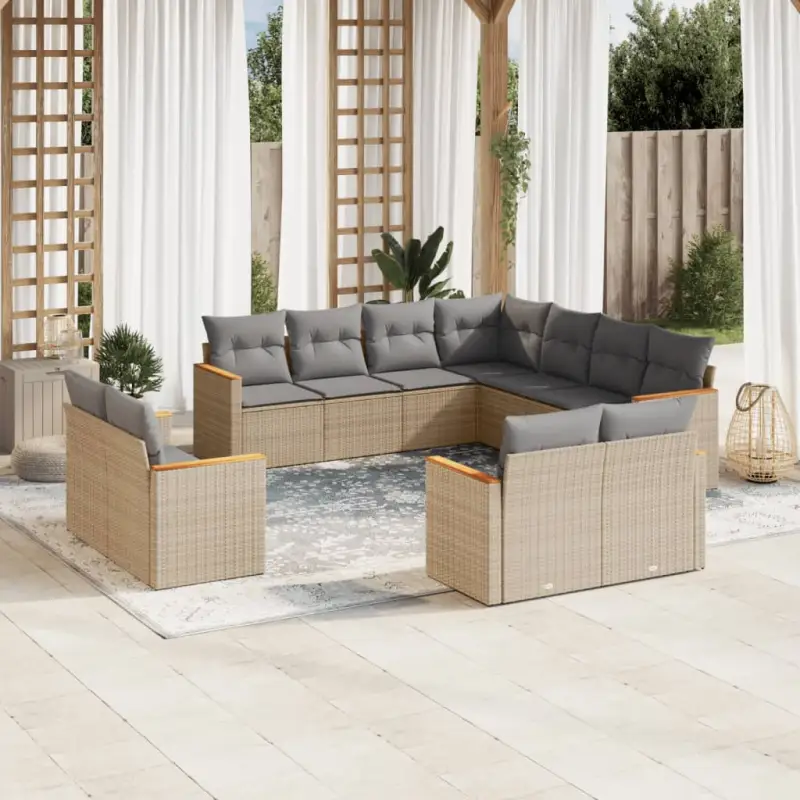 Lounge-tuinset in gemengd beige met gepoedercoat staal en afmetingen