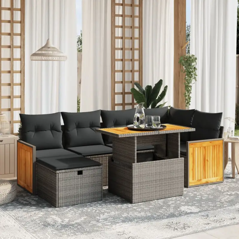Lounge tuinset van grijs materiaal met gepoedercoat staal en afmetingen