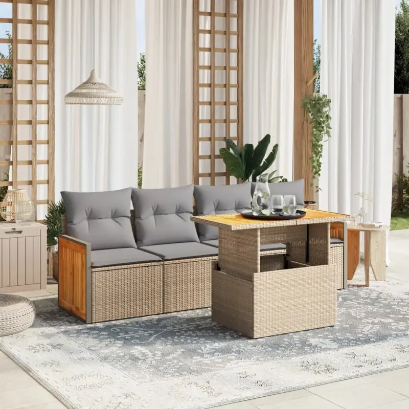 Lounge tuinset van poly rattan en gepoedercoat staal in beige materiaal