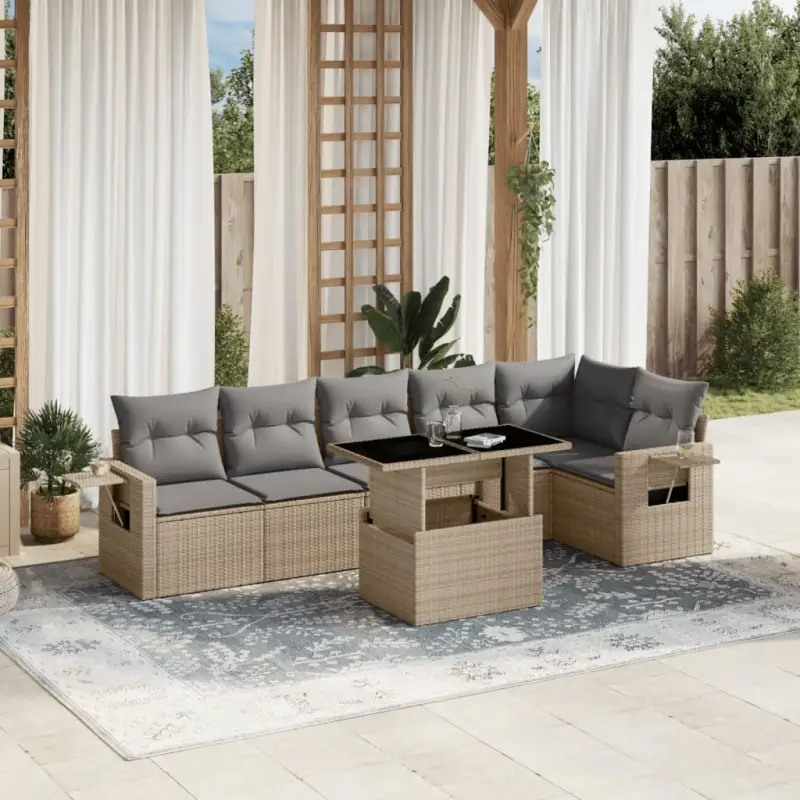 Loungebank set met beige materiaal en gepoedercoat staal afmetingen