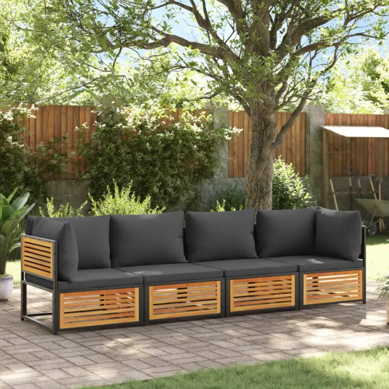 Loungebank van massief acaciahout en gepoedercoat staal voor comfort