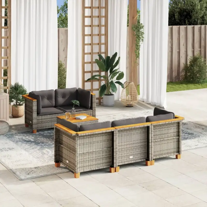 Loungebank voor buiten met grijs materiaal en natuurlijke olieafwerking