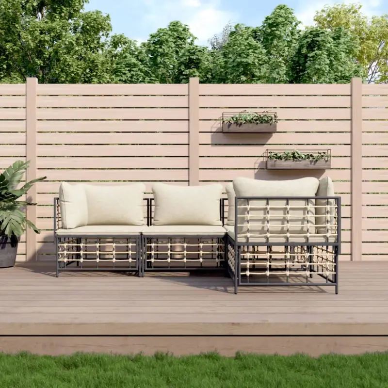 Loungebanken in poly rattan met antraciet materiaal en gepoedercoat staal