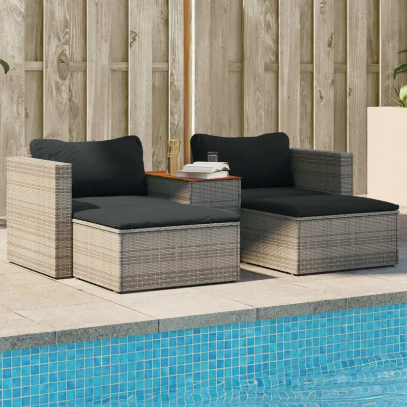 Loungebanken met grijs materiaal en gepoedercoat staal voor buiten