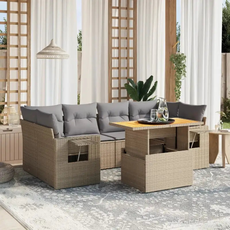 Loungeset in beige materiaal met gepoedercoat staal en Afmetingen