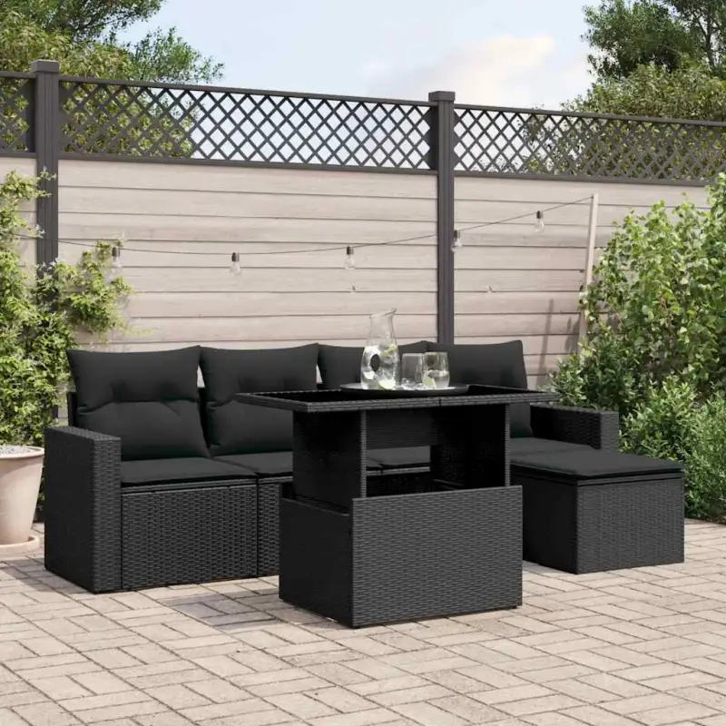 Loungeset in zwart materiaal met gepoedercoat staal en perfecte afmetingen