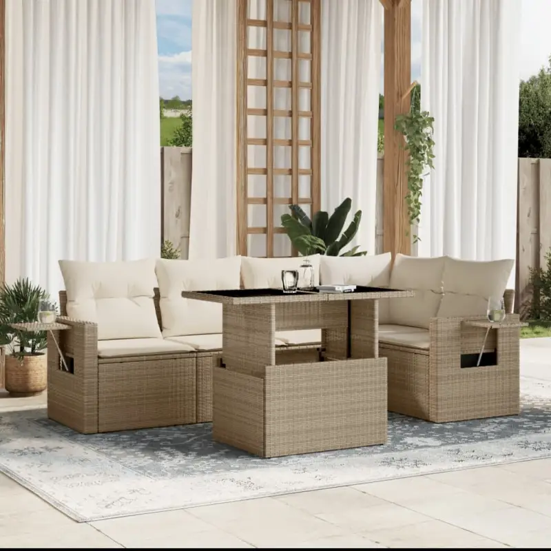 Loungeset met beige materiaal en gepoedercoat staal voor buitengebruik