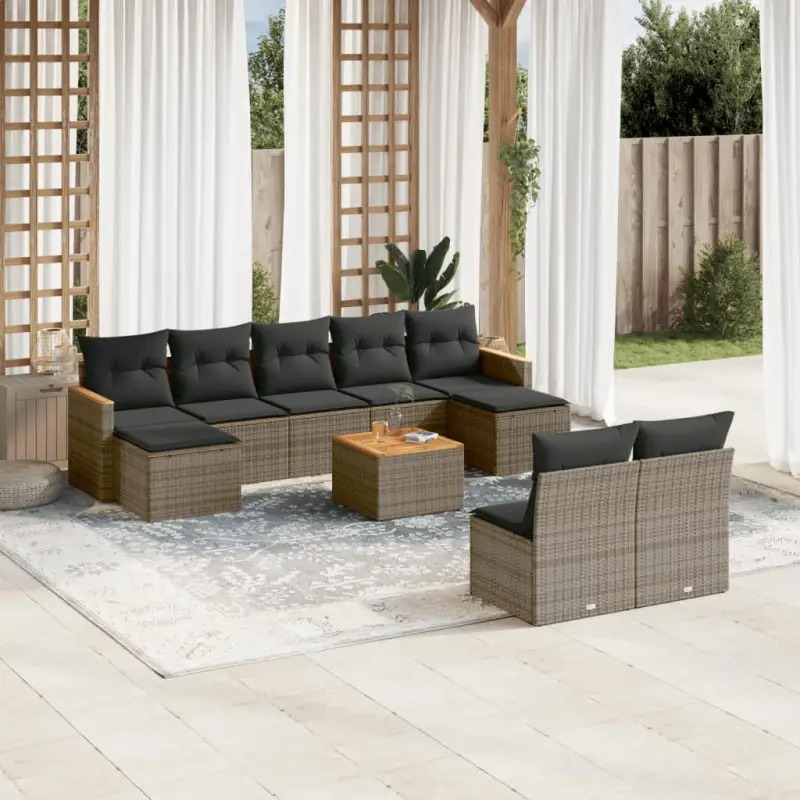 Loungeset met grijs materiaal en gepoedercoat staal voor buiten ontspanning