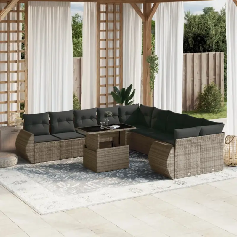 Loungeset van grijs materiaal en gepoedercoat staal voor tuin en terras