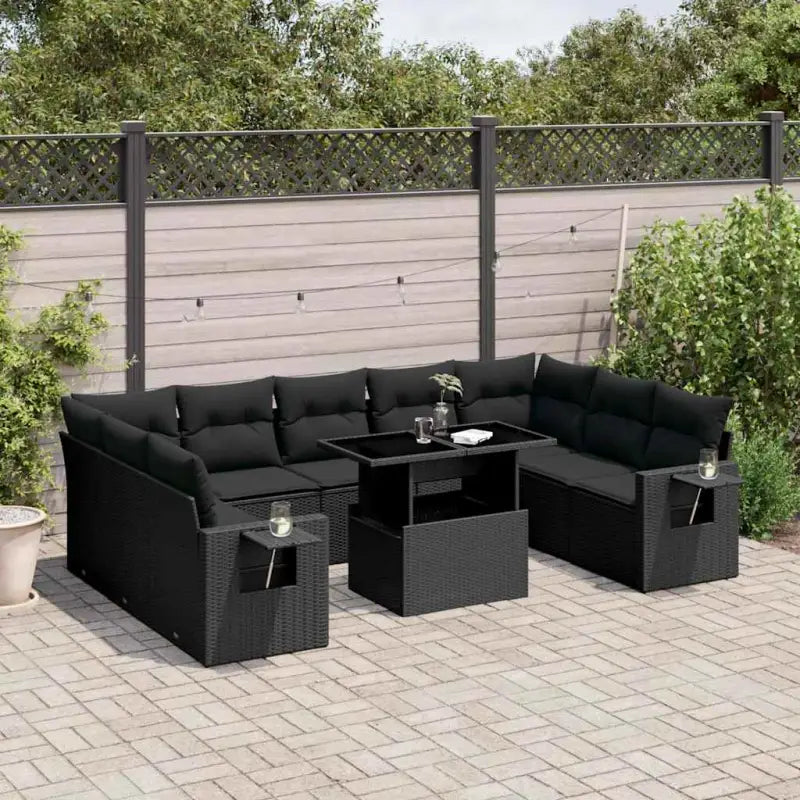 Loungeset van zwart materiaal met gepoedercoat staal en perfecte afmetingen