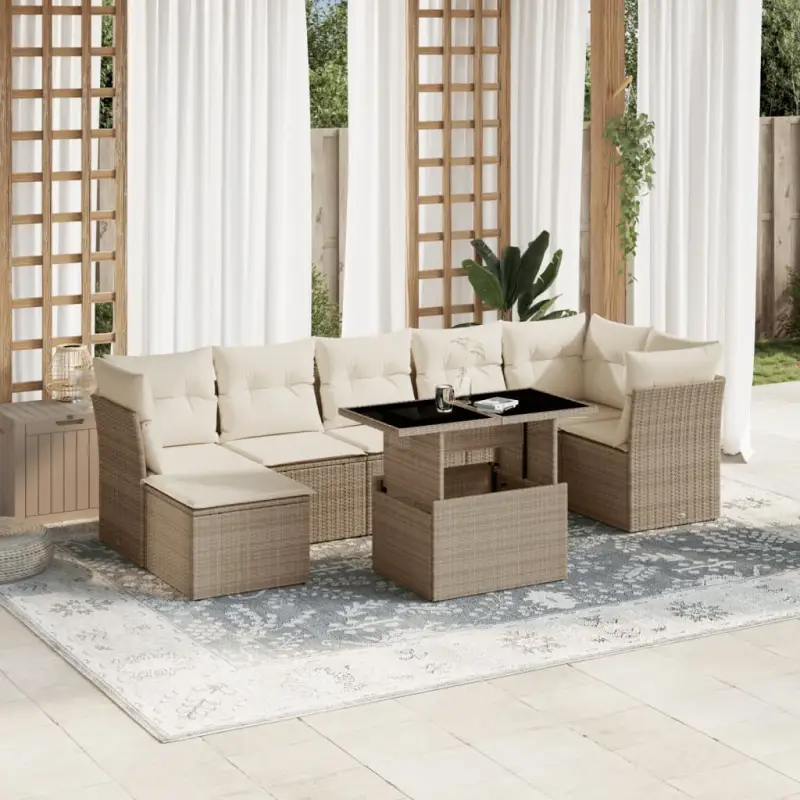 Loungeset voor tuin of terras met beige materiaal en gepoedercoat staal
