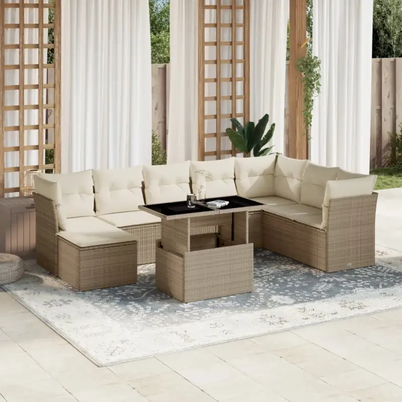 Loungeset voor tuin of terras van beige materiaal en gepoedercoat staal