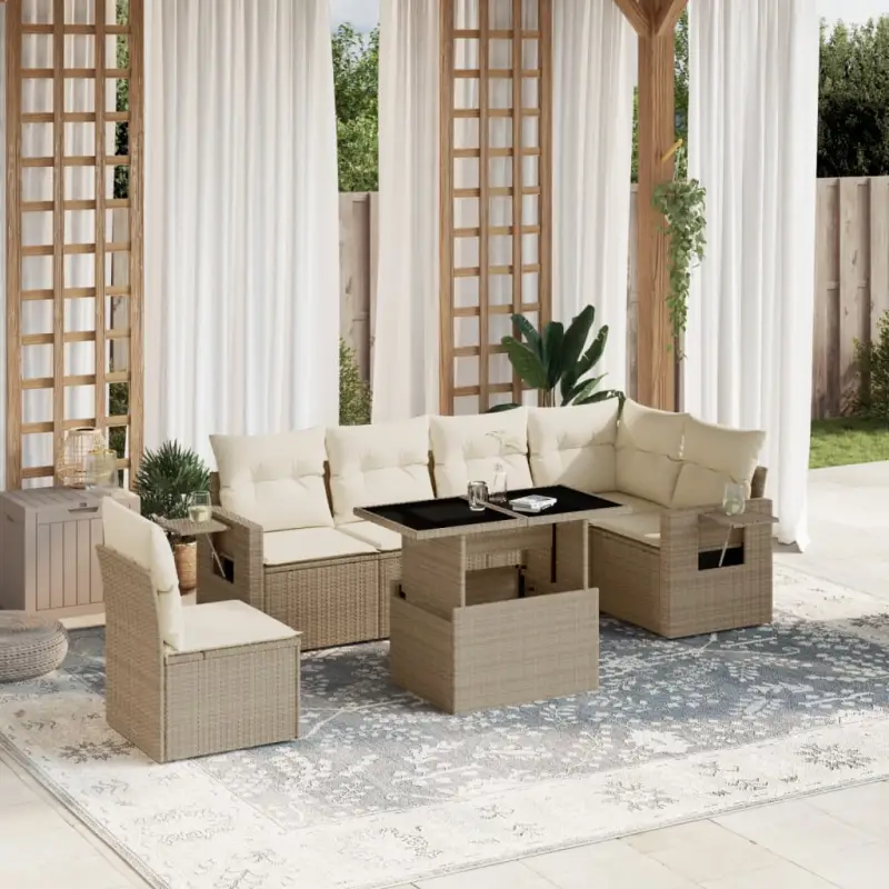 Loungetafel Tuinset met beige materiaal en gepoedercoat staal afmetingen