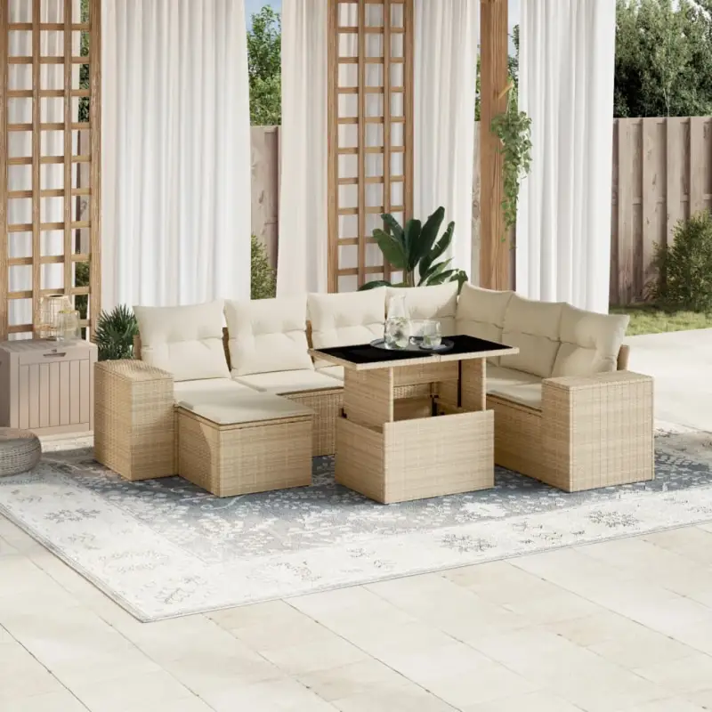 Loungetuina set met beige materiaal en gepoedercoat staal afmetingen