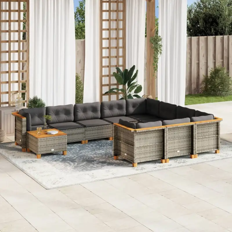 Loungetuins Set met Grijs Materiaal en Natuurlijke Olieafwerking
