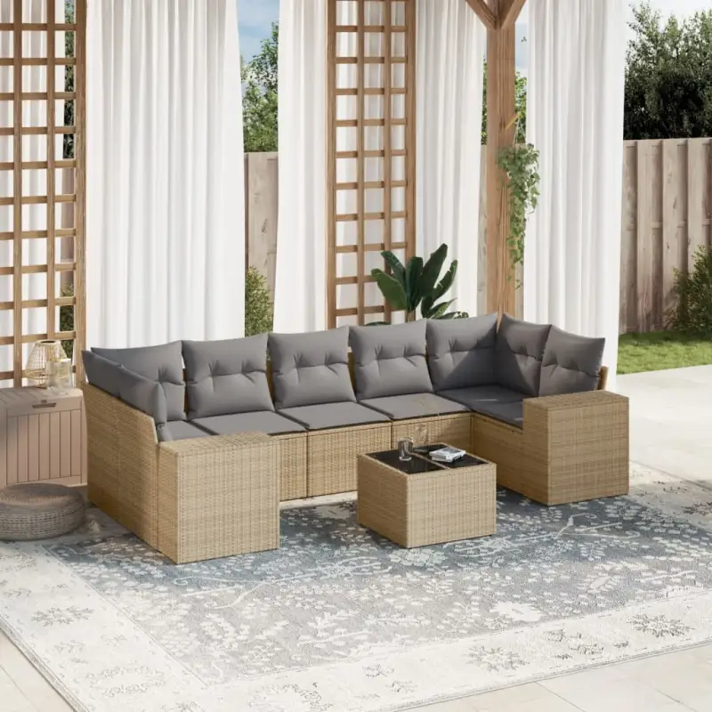 Loungetuinset in beige materiaal met gepoedercoat staal en afmetingen