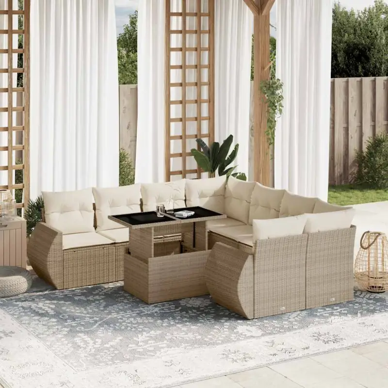 Loungetuinset met beige materiaal en gepoedercoat staal afmetingen