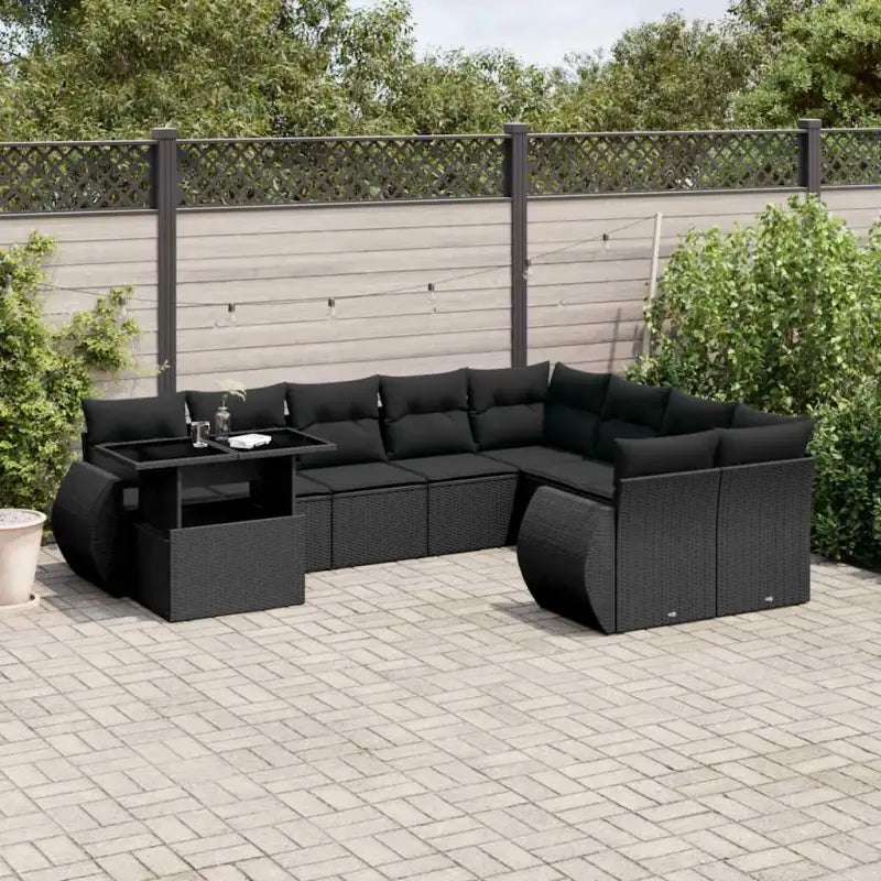 Loungetuinset van zwart materiaal en gepoedercoat staal met ruime afmetingen