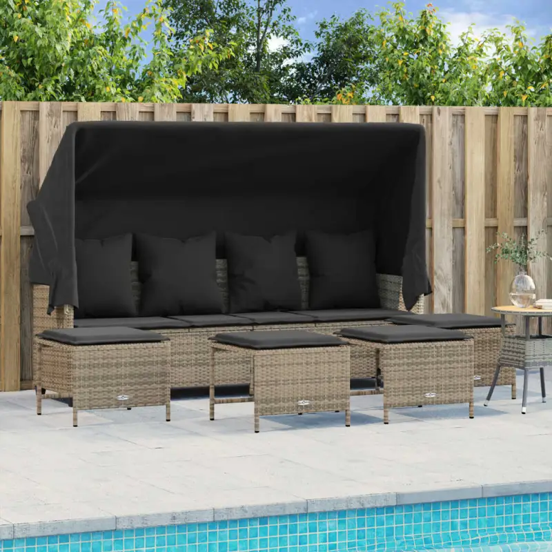 Loungezets in poly rattan met verstelbare posities en gepoedercoat staal