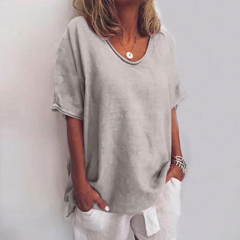 EasyFlow Loose Fit Top met Ronde Hals en Afgeronde Zoom