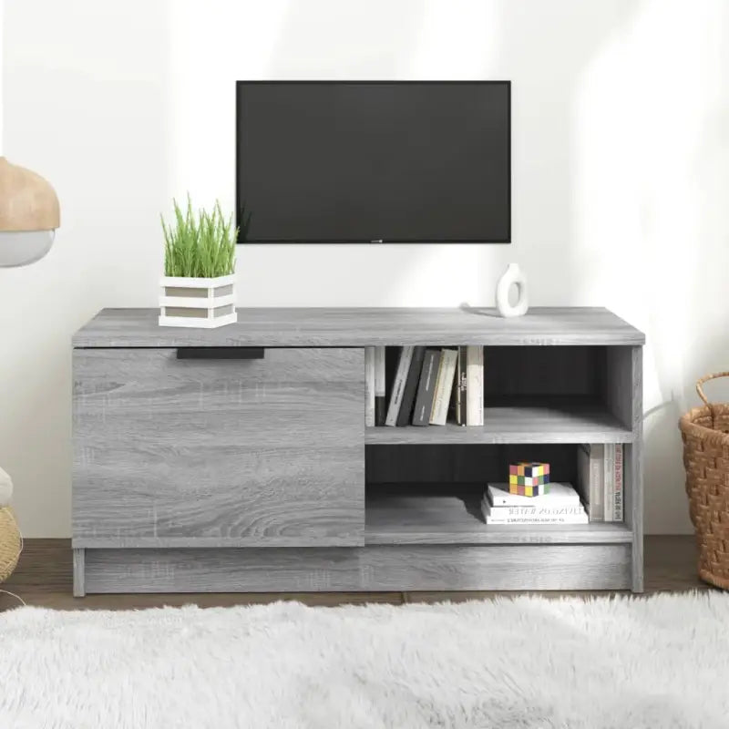 Modern Tv-meubel met stevig blad en bewerkt hout in Grijs Sonoma