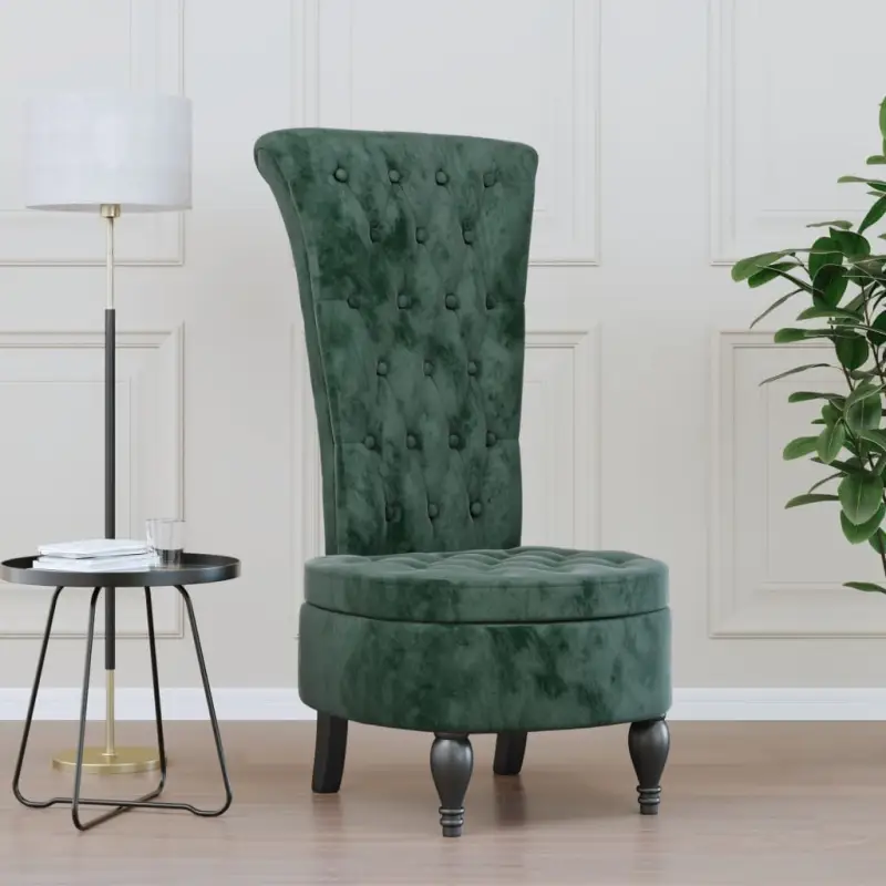 Moderne fauteuil met hoge rugleuning en fluwelen afwerking