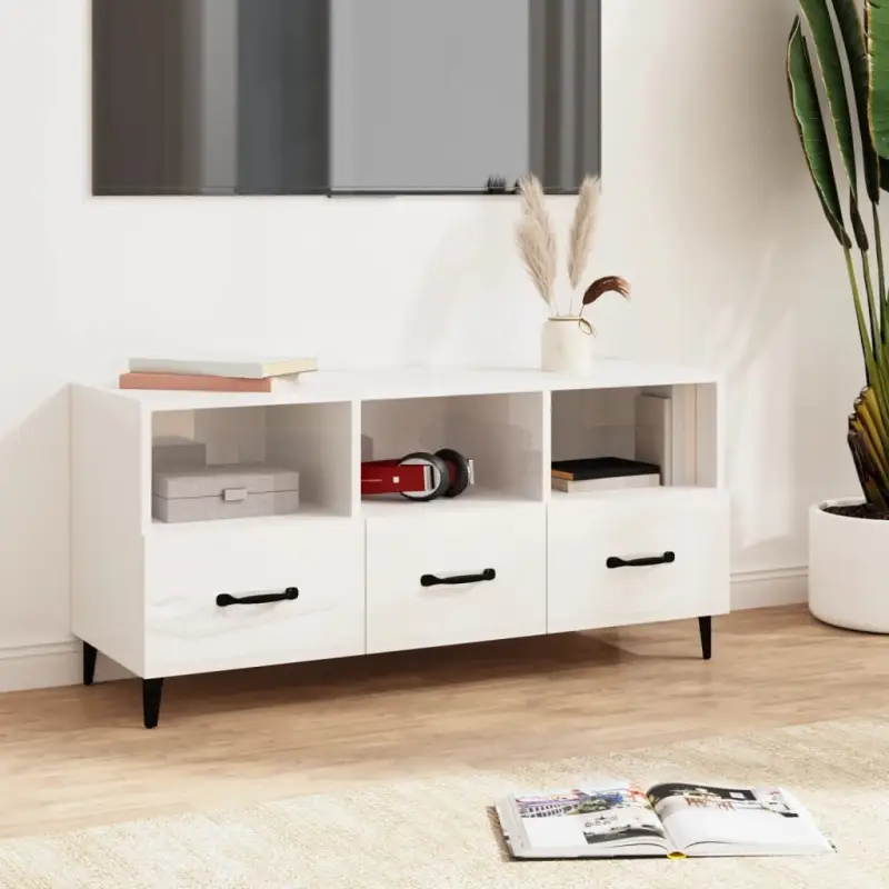 Moderne TV-meubel van bewerkt hout in hoogglans wit