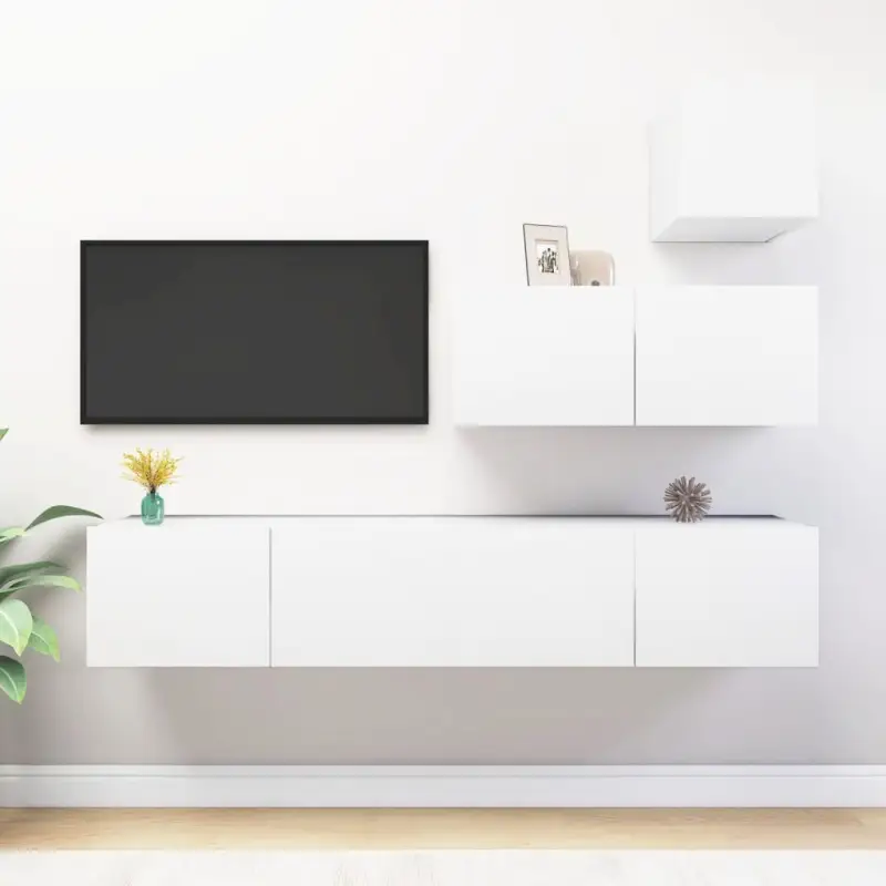 Moderne TV Meubelset Van Behandeld Hout Met Veel Opbergruimte