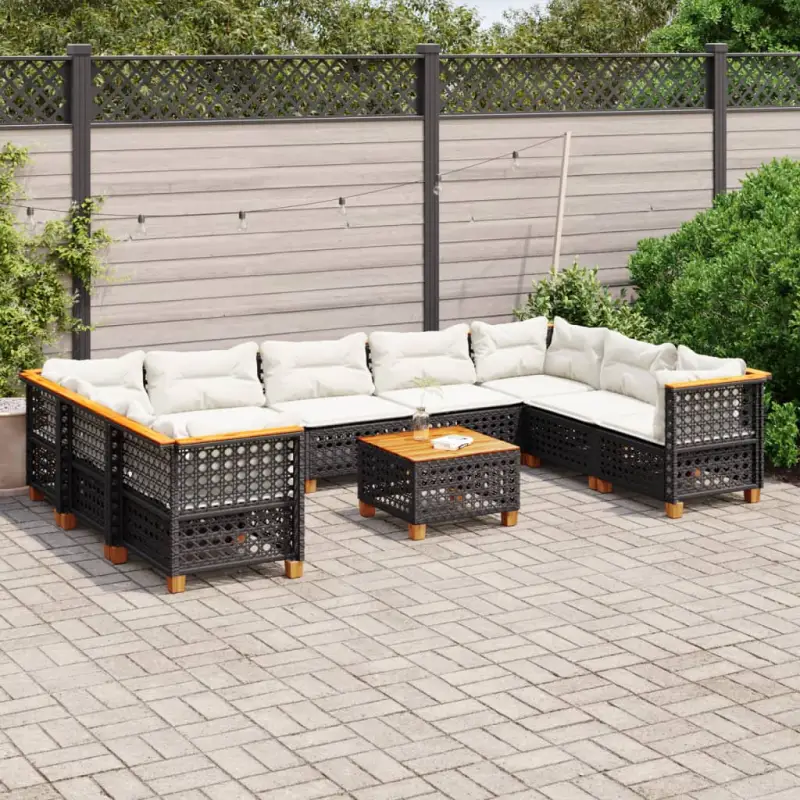 Natuurlijk afgewerkte loungeset in zwart materiaal met gepoedercoat staal