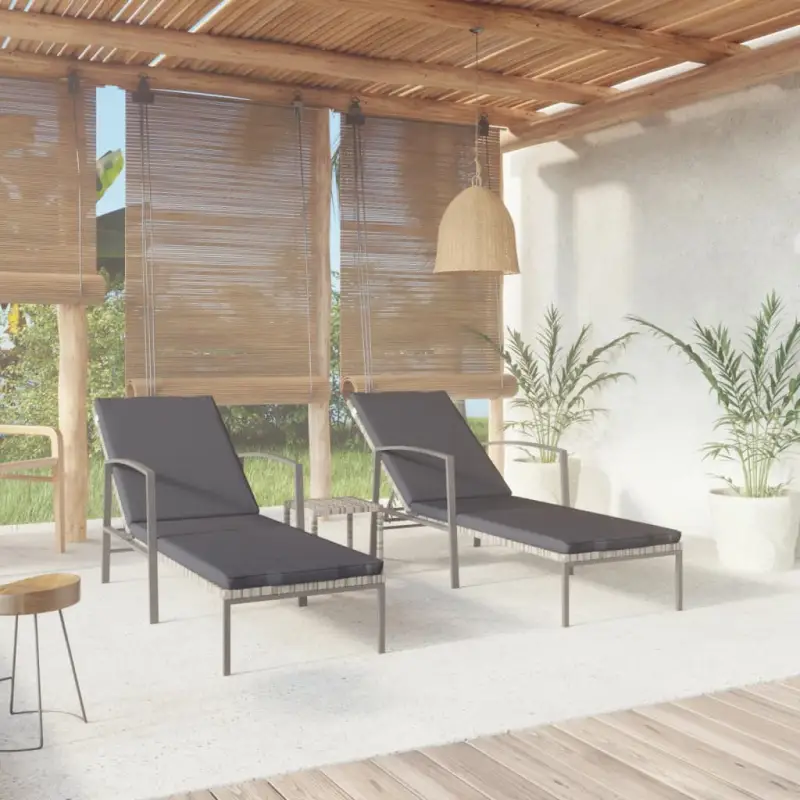 Poly rattan ligstoel met grijs materiaal en gepoedercoat staal