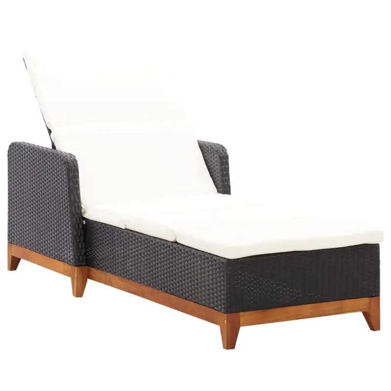 Poly Rattan Ligstoel met Massief Acaciahout voor de Tuin