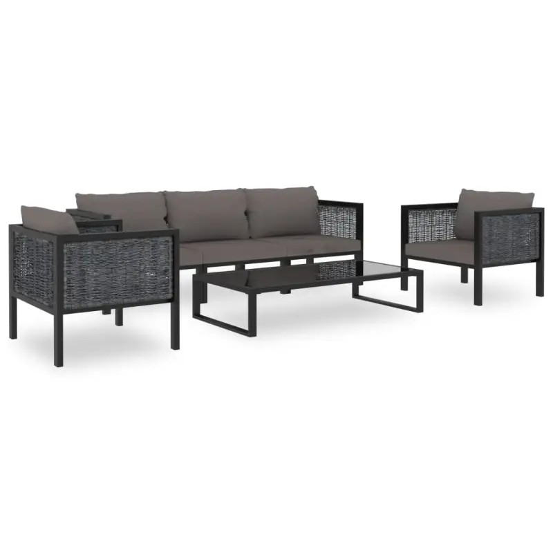 Poly rattan loungeset met gehard glas en dikte kussen voor tuin of terras