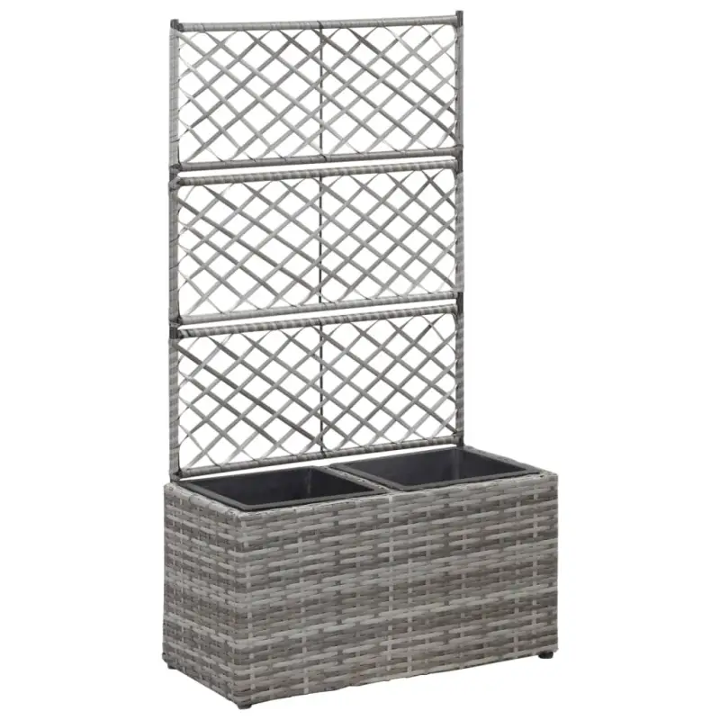 Poly rattan plantenbak met uitneembare potten en latwerk voor tuin